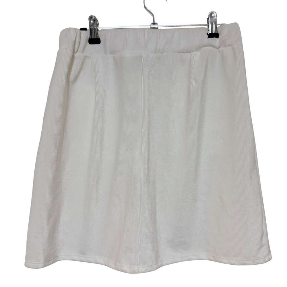 MARCI White Front-Zip Pocket Skirt Size M Stretch Ribbed 95% Poly 5% Spandex - Picture 2 of 6